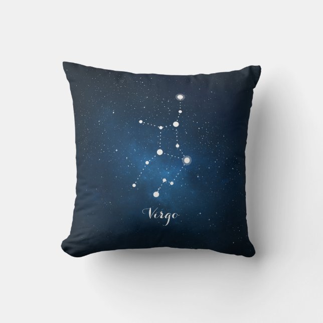 Astrology Blue Nebula Virgo Zodiac Sign Throw Pillow (Front)