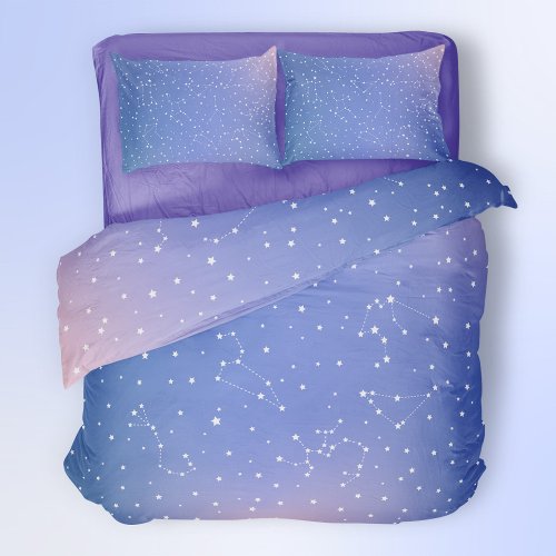 Astrology Blue Pink Gradient Stars Constellation Duvet Cover