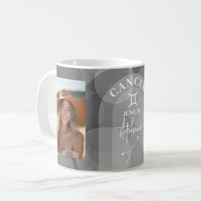 Astrology Cancer Zodiac Sign Photo Custom Birthday Coffee Mug (Front Left)