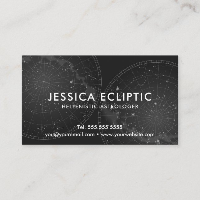 Astrology Constellations Chart (B&W) Astrologer Business Card (Front)