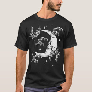 Astrology Crescent Skull Moon, Night Sky w Clouds  T-Shirt