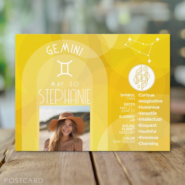 Astrology Gemini Zodiac Sign Photo Custom Birthday Postcard (Custom Postcard)