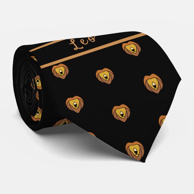 Astrology Leo Monogram Lion pattern Neck Tie (Rolled)
