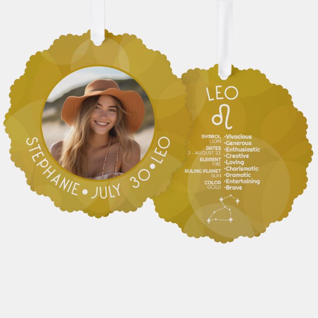 Astrology Leo Zodiac Sign Photo Custom Birthday Ornament Card (Front/Back)