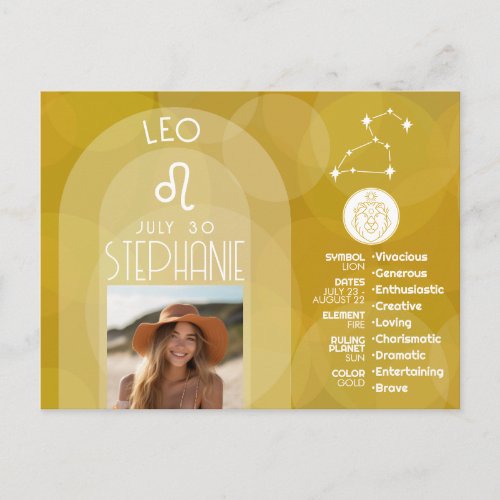 Astrology Leo Zodiac Sign Photo Custom Birthday Postcard