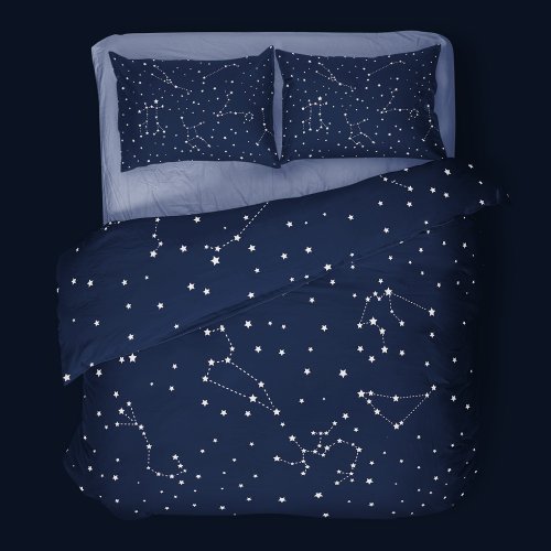 Astrology Navy Blue Stars Night Constellation Duvet Cover