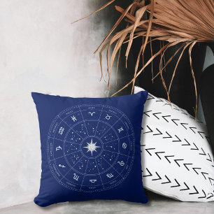 Astrology Navy Blue Zodiac  Throw Pillow
