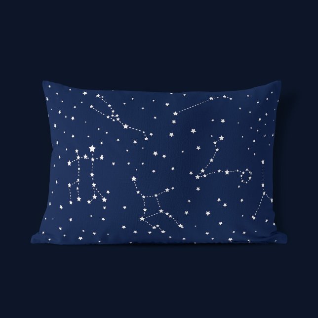 Astrology Navy White Stars Night Constellation Pillow Case (Mockup)