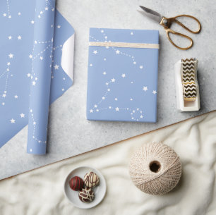 Astrology Pastel Blue White Stars Constellation Wrapping Paper