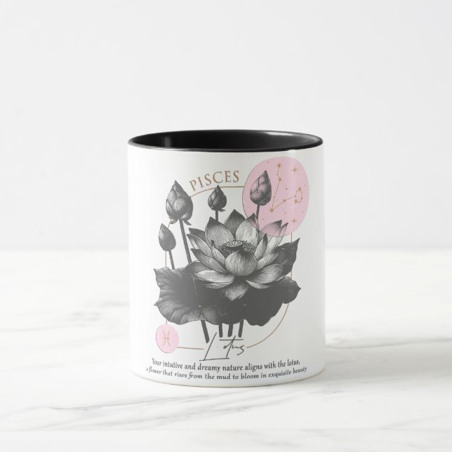 Astrology/Pisces Zodiac Sign Flower Lotus Mug (Center)
