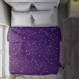 Astrology Purple White Stars Night Constellation Duvet Cover