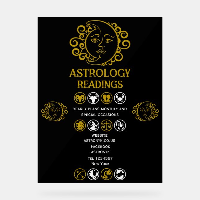 Astrology Reading Acrylic Sign (Front)
