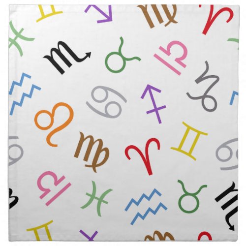Astrology Sign Symbols Lg Pattern ColorWhite Cloth Napkin
