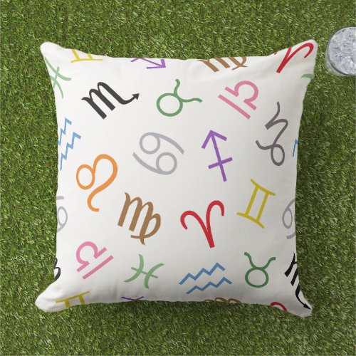 Astrology Sign Symbols Lg Pattern ColorWhite Outdoor Pillow