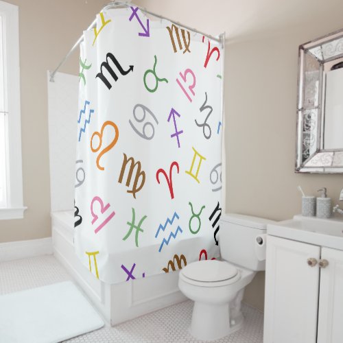 Astrology Sign Symbols Lg Pattern ColorWhite Shower Curtain