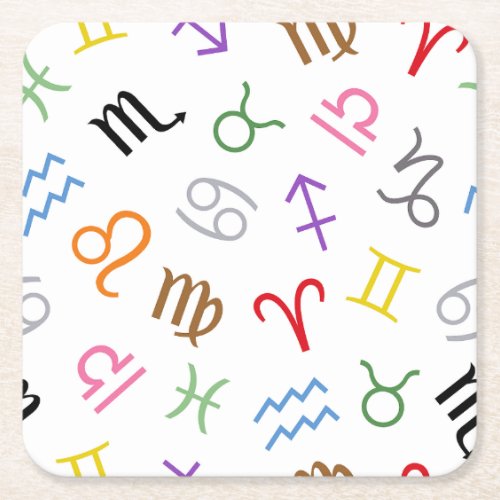 Astrology Sign Symbols Lg Pattern ColorWhite Square Paper Coaster