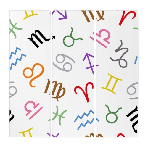 Astrology Sign Symbols Lg Pattern ColorWhite Triptych