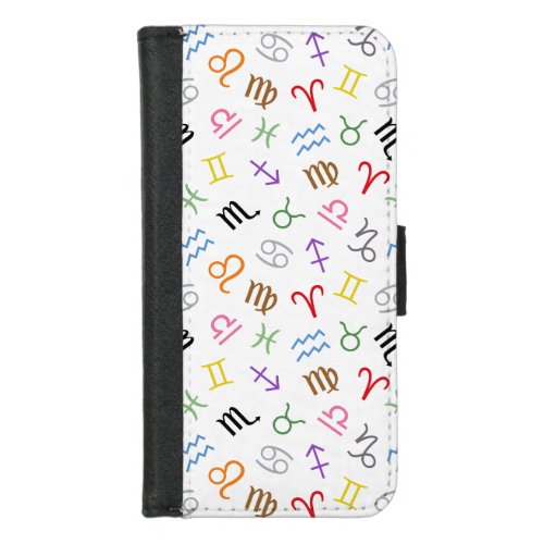 Astrology Sign Symbols Pattern ColorWhite iPhone 87 Wallet Case