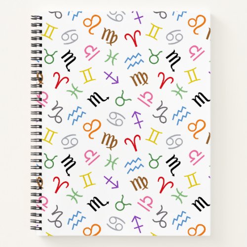 Astrology Sign Symbols Pattern ColorWhite Notebook