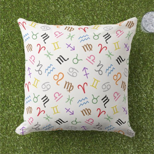 Astrology Sign Symbols Pattern ColorWhite Outdoor Pillow