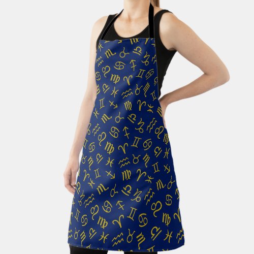 Astrology Sign Symbols Pattern GoldDk Blue Apron