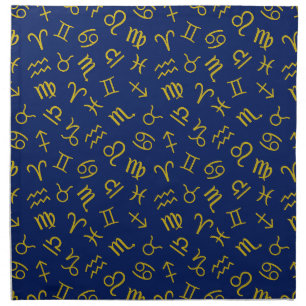 Astrology Sign Symbols Pattern Gold+Dk Blue Cloth Napkin