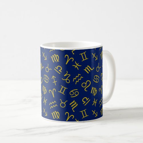 Astrology Sign Symbols Pattern GoldDk Blue Coffee Mug