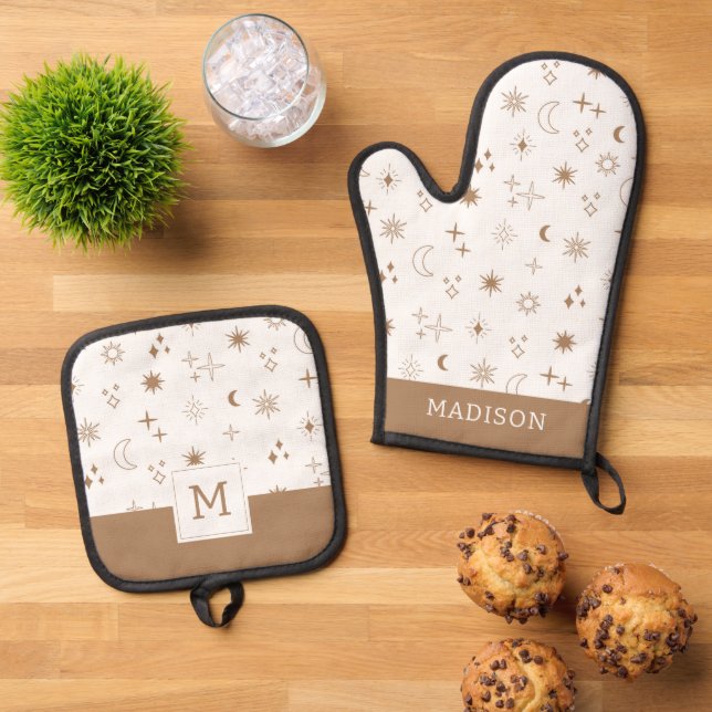 Astrology Star Pattern Oven Mitt & Pot Holder Set (Top Down)