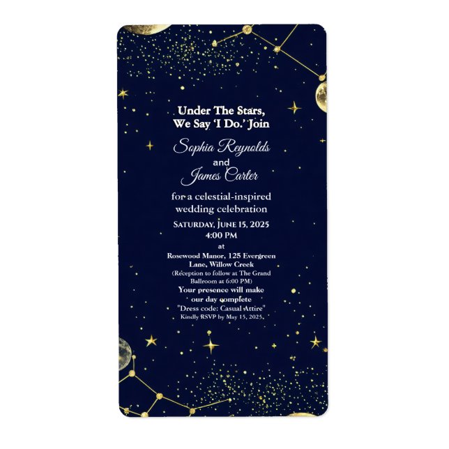 Astrology & Starry Night Theme | Celestial Wedding Label (Front)