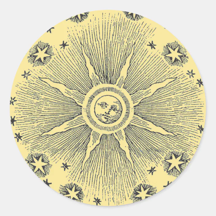 Astrology Sun Face Smiling Illustration Medieval Classic Round Sticker Zazzle Com