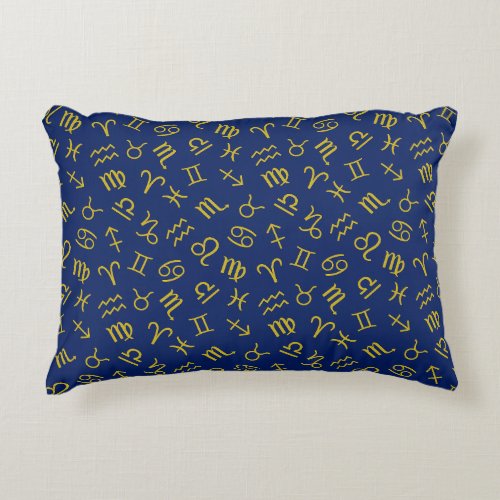 Astrology Symbols Pattern Gold on Dk Blue Accent Pillow