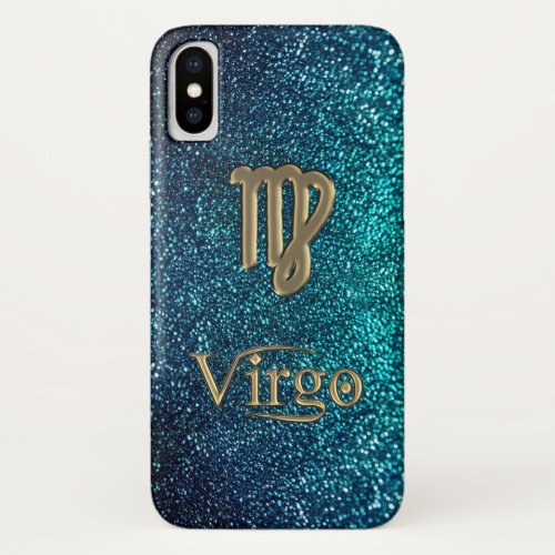 Astrology Teal Glitter Gold Zodiac Sign Virgo Case