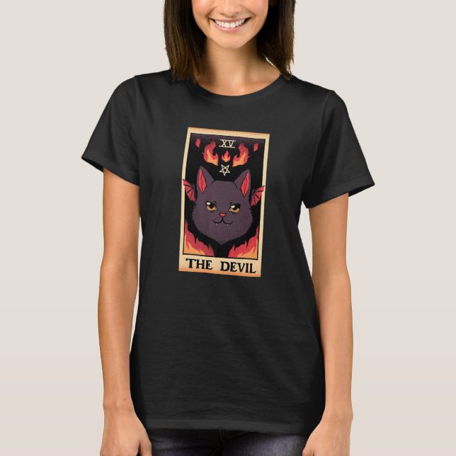 Astrology The Devil Cat Tarot Card Reader Esoteric T-Shirt (Front)