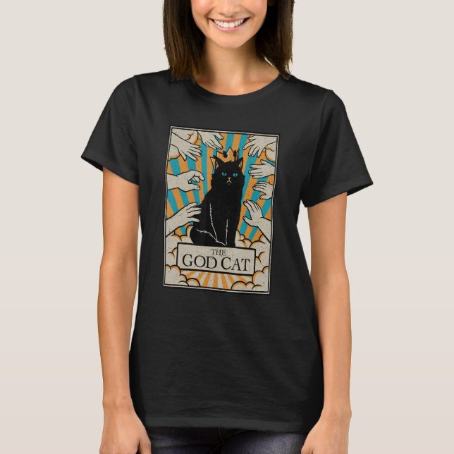 Astrology The God Cat Goth Tarot Card Reader Witch T-Shirt (Front)