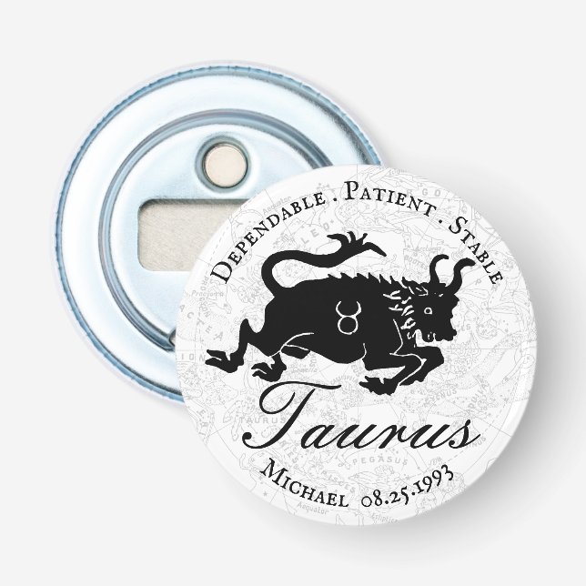 Astrology Traits Zodiac Taurus Black White Custom Bottle Opener (Front)