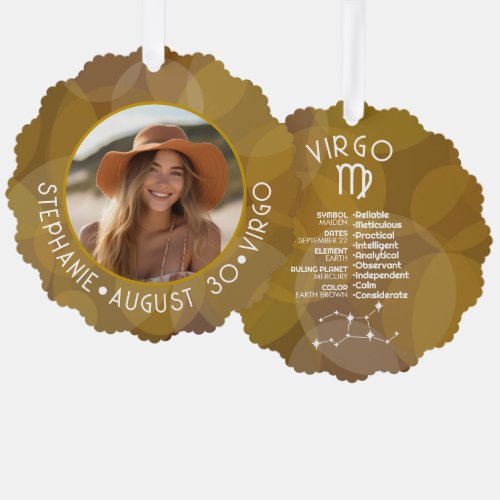 Astrology Virgo Zodiac Sign Photo Custom Birthdate Ornament Card