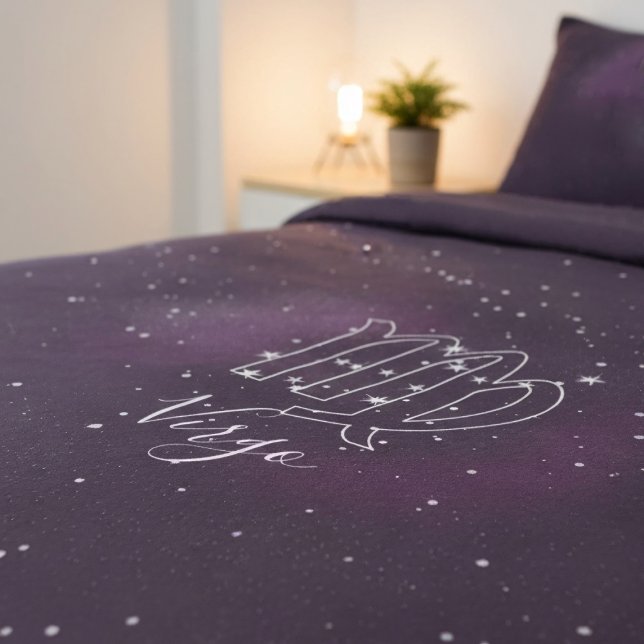 Astrology Virgo Zodiac Sign Purple Duvet Cover (Drift into a starry night every evening with this purple Virgo duvet cover (pillowcase not included))