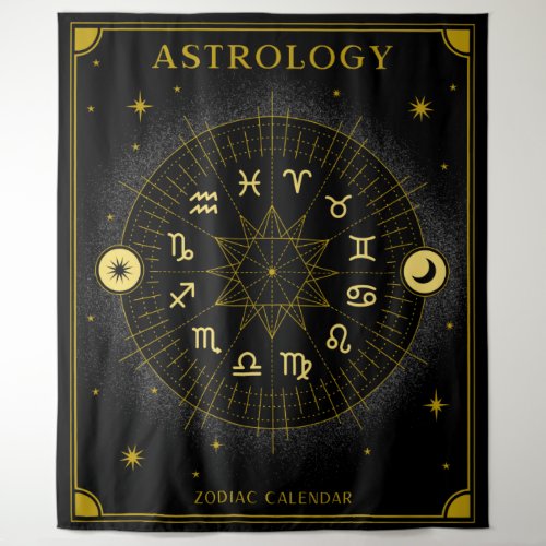 Astrology Zodiac Calendar _ Black Tapestry