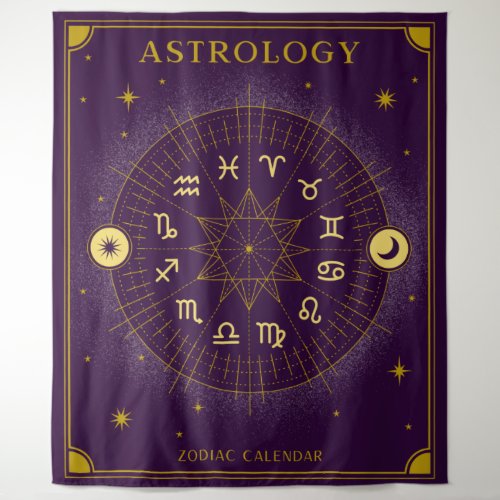 Astrology Zodiac Calendar _ Purple Tapestry