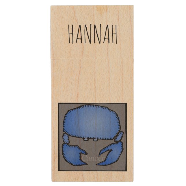 Astrology Zodiac Cancer Sign Birthday personalized Wood Flash Drive (Front Vertical)