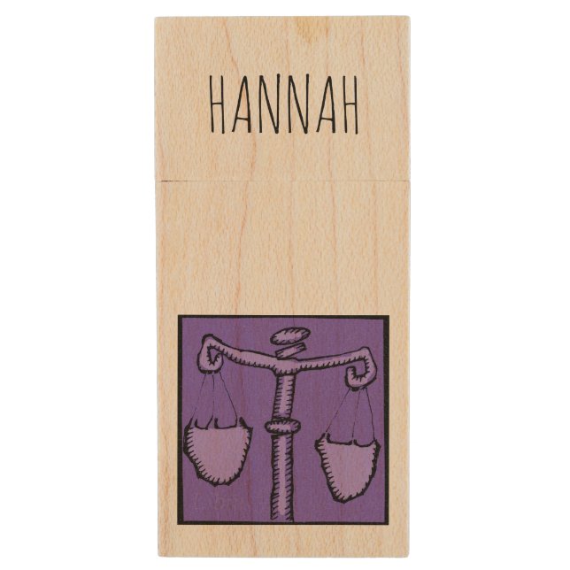 Astrology Zodiac Libra Sign Birthday name USB Wood Flash Drive (Front Vertical)