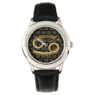 Astrology Zodiac Sign Cancer Black Gold Elegant Watch