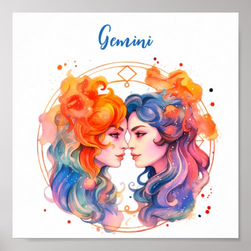 Astrology  zodiac sign of Gemini in watercolor 