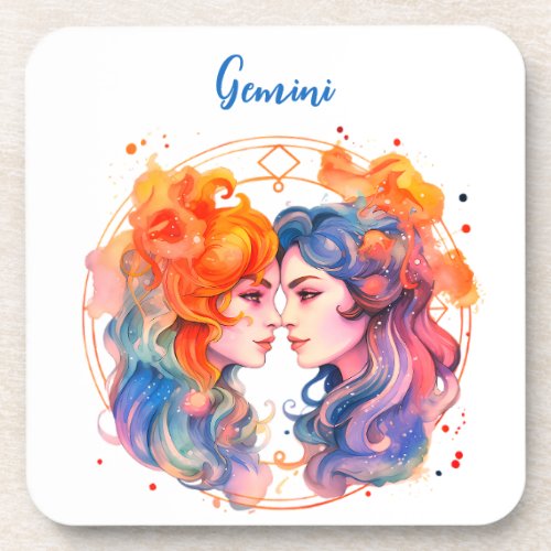 Astrology  zodiac sign of Gemini in watercolor  Beverage Coaster