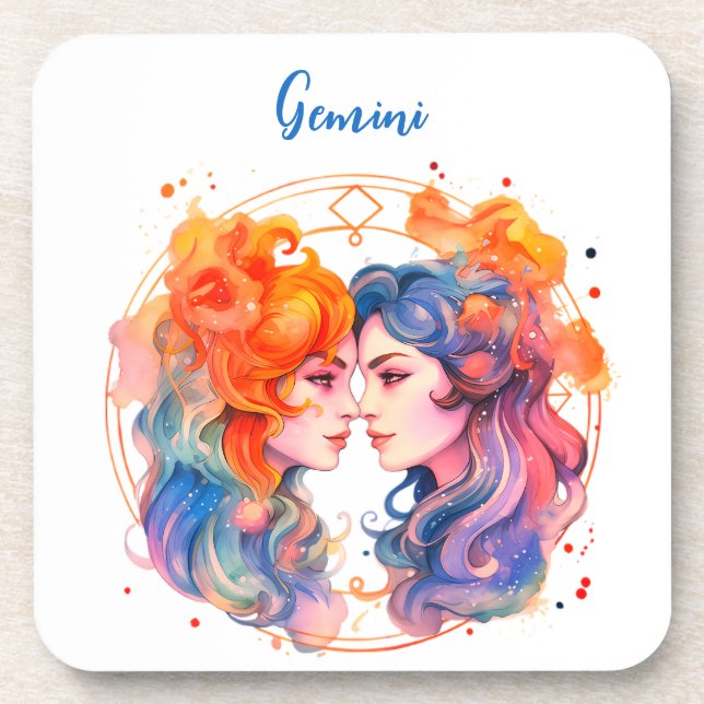 Astrology  zodiac sign of Gemini in watercolor  Beverage Coaster (Front)