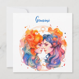 Astrology zodiac sign of Gemini in watercolor Invitation