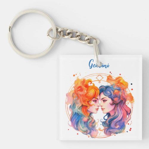 Astrology  zodiac sign of Gemini in watercolor  Keychain