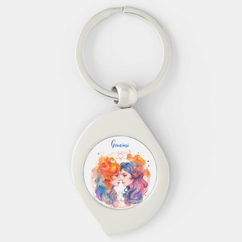 Astrology  zodiac sign of Gemini in watercolor  Keychain