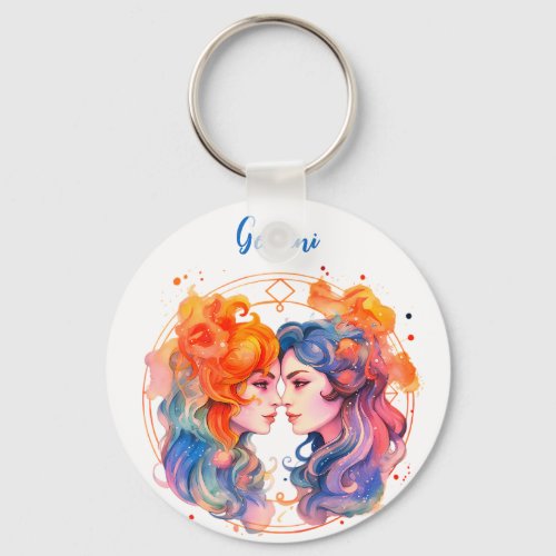 Astrology  zodiac sign of Gemini in watercolor  Keychain