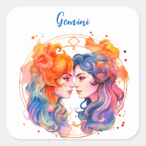 Astrology  zodiac sign of Gemini in watercolor  Square Sticker